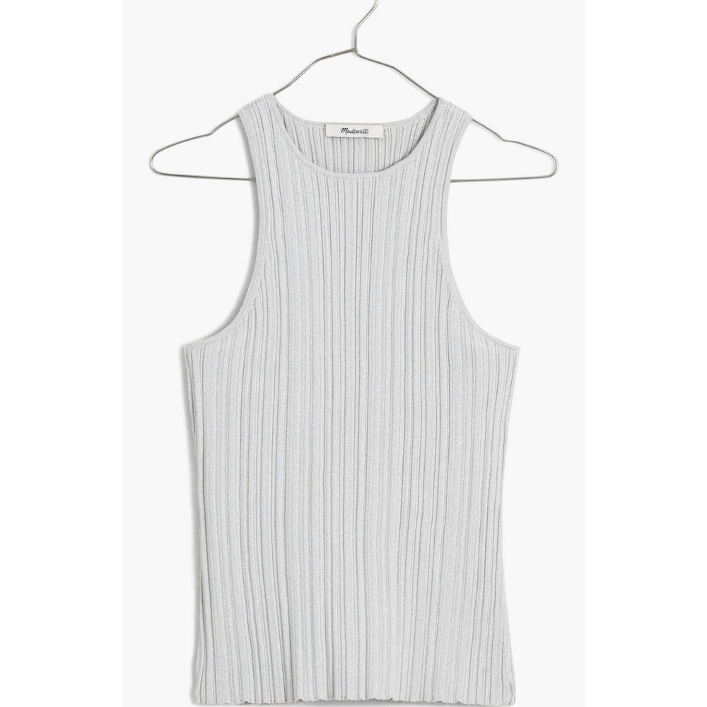 NWT Madewell The Signature Shimmer Knit Cutaway Sweater Tank Gray Size M